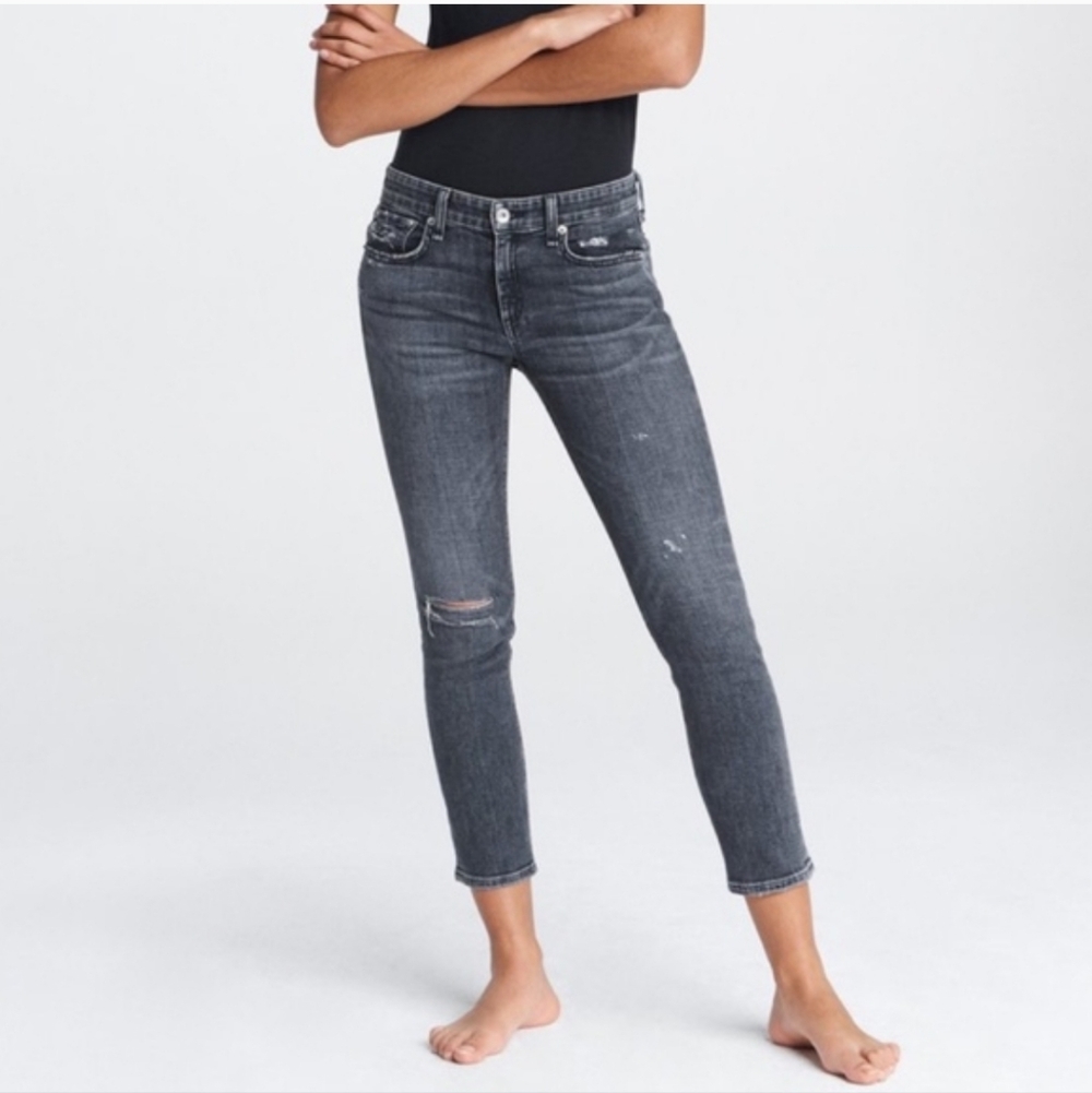 $225 Rag & Bone Nina High Rise Ankle Cigarette Jean Abbots Grey Black sz 27